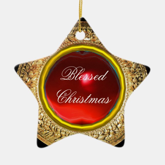 Ornamento De Cerâmica Madonna do Pomegranato/Estrela de Gemstone Ruby (Frente)