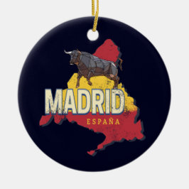 Ornamento De Cerâmica Madrid Espanha Retro Região Map Vintage Bull