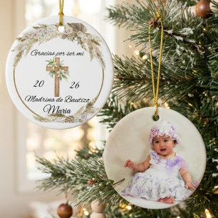 Ornamento De Cerâmica Madrina Padrinho Batismo Espanhol personalizado