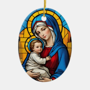 Ornamento De Cerâmica Mãe Abençoada Mary e Jesus Bebê - Virgem Maria