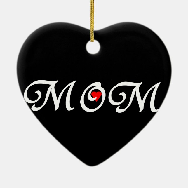 Ornamento De Cerâmica Mãe com coração vermelho (Verso)