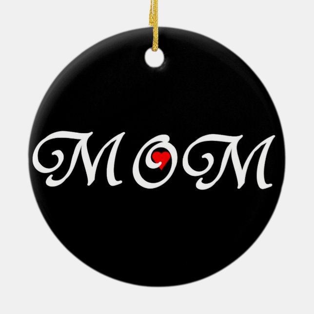 Ornamento De Cerâmica Mãe com coração vermelho (Traseira)