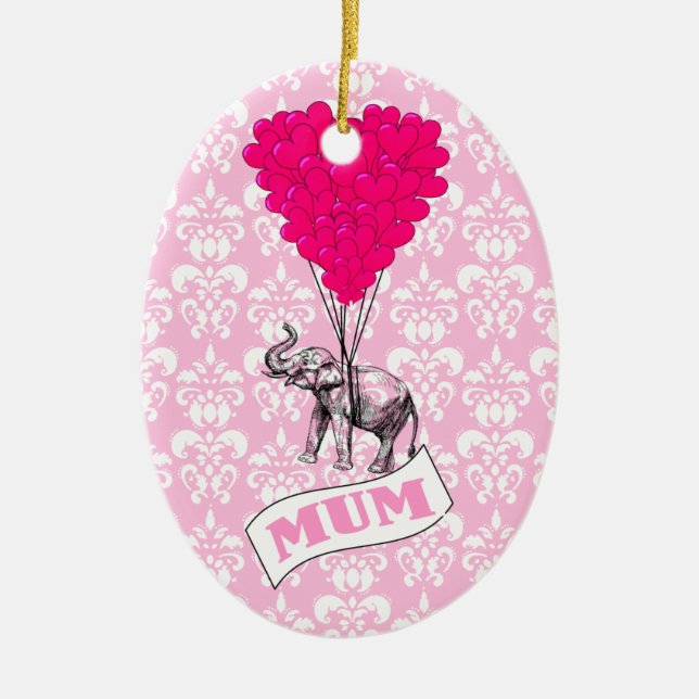 Ornamento De Cerâmica Mãe com elefante rosa (Frente)