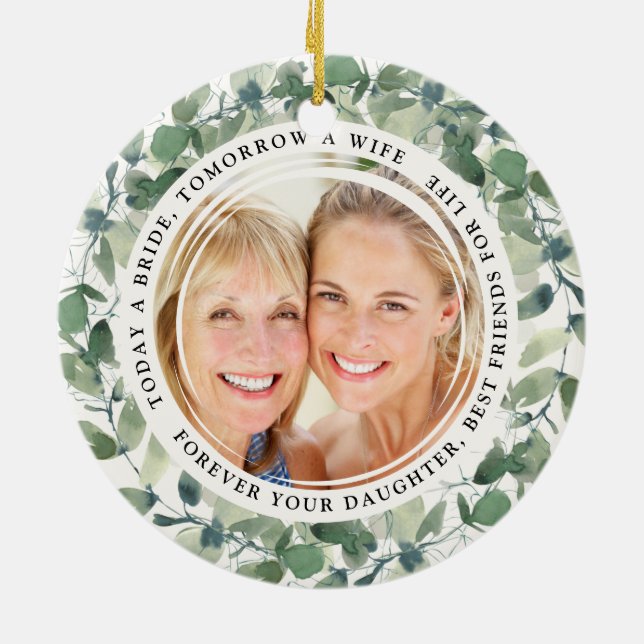 Ornamento De Cerâmica Mãe da Noiva Keepsasaem Foto do Poema (Traseira)