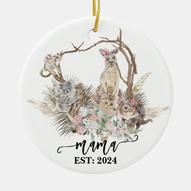 Ornamento De Cerâmica Mãe de Animais Australianos e Mãe de Bebê (Frente)