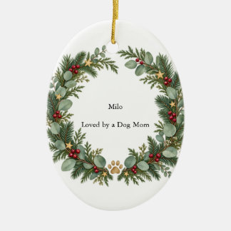 Ornamento De Cerâmica Mãe de Cachorro Oval Evergreen