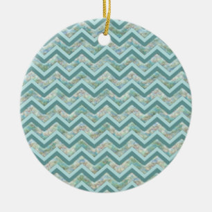 Ornamento De Cerâmica Mãe de Pérola Teal ZigZag