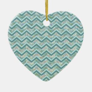 Ornamento De Cerâmica Mãe de Pérola Teal ZigZag