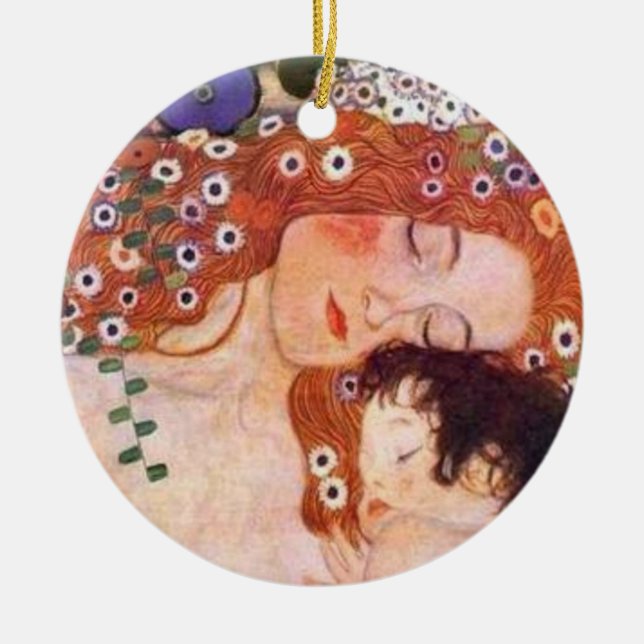 Ornamento De Cerâmica Mãe e Criança por Klimt (Frente)