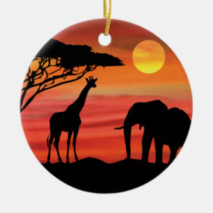 Ornamento De Cerâmica Mãe e Elefante Bebê em Serengeti