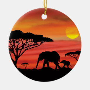 Ornamento De Cerâmica Mãe e Elefante Bebê em Serengeti