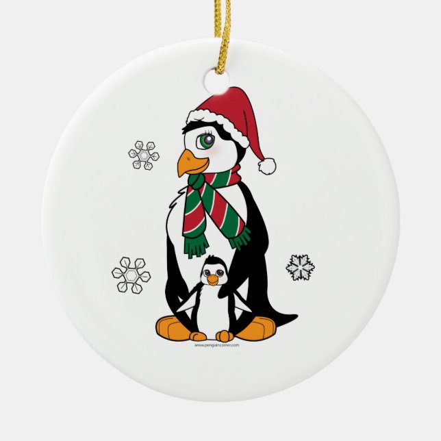 Ornamento De Cerâmica Mãe e pintinho do pinguim (Frente)