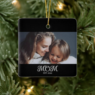 Ornamento De Cerâmica Mãe Estabeleceu Foto em Preto e Branco com Letra