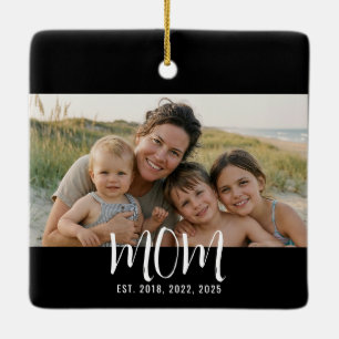 Ornamento De Cerâmica Mãe Estabeleceu Foto em Preto e Branco com Letra