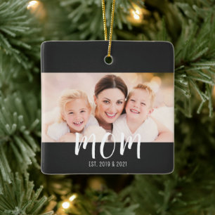 Ornamento De Cerâmica Mãe Estabeleceu Foto em Preto e Branco com Letra C