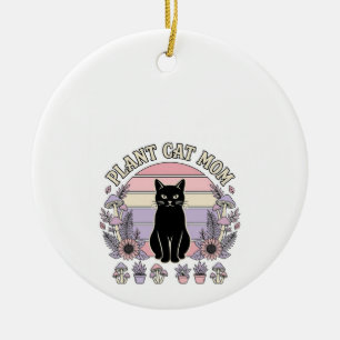 Ornamento De Cerâmica Mãe Gato Planta Mãe Gatos Cottagecore Vintage Vect
