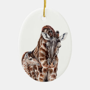 Ornamento De Cerâmica Mãe Girafa com Baby Giraffe