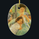 Ornamento De Cerâmica Mãe jovem costurando por Mary Cassatt, Arte Vintag<br><div class="desc">Jovem Madre Sewing (c. 1900) por Mary Cassatt é uma pintura de retrato da família de arte do impressionismo antigo. Uma garota, sua filha, está deitada no colo. Um vaso com um buquê de flores está sobre uma mesa atrás delas. Uma mãe consertando algumas roupas com uma criança. Sobre a...</div>