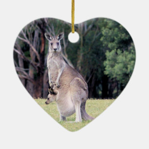 Ornamento De Cerâmica Mãe Kangaroo com Bebê Joey em sua bolsa
