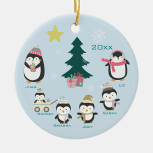 Ornamento De Cerâmica Mãe, Pai e Quatro Crianças ~ Pinguins