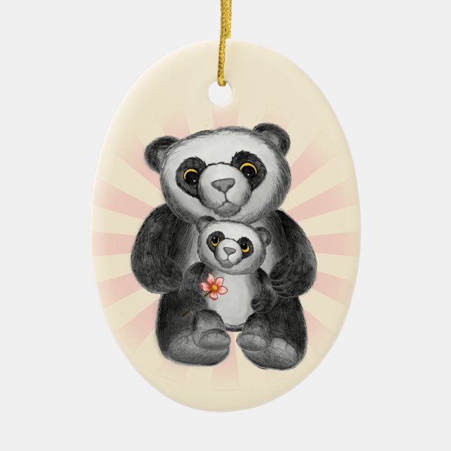Ornamento De Cerâmica Mãe Panda Urso Amor (Frente)