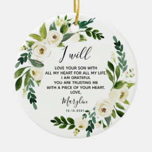 Ornamento De Cerâmica Mãe Personalizada do Presente Floral Branco do Gr