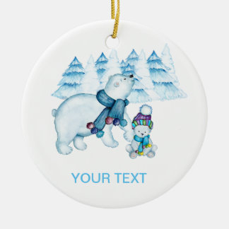 ORNAMENTO DE CERÂMICA MÃE POLAR BEAR DE PÉ SENTADO