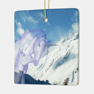 Ornamento De Cerâmica Mãe Unicorn e Bebê