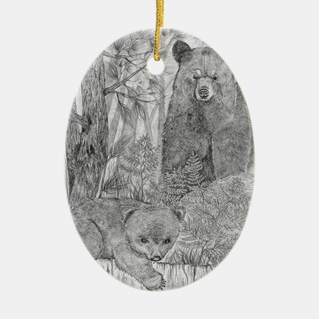 Ornamento De Cerâmica Mãe Urso Vigiando Cubo (Frente)