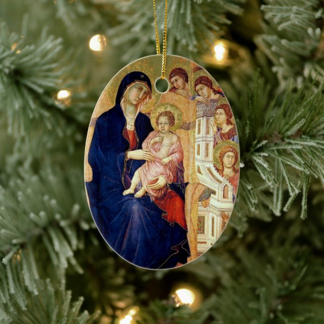 Ornamento De Cerâmica Maestà, detalhes de Madonna e Criança no trono (Árvore)