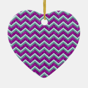 Ornamento De Cerâmica Magenta Foil e Teal ZigZag Padrão