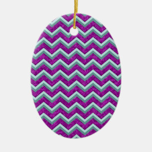 Ornamento De Cerâmica Magenta Foil e Teal ZigZag Padrão