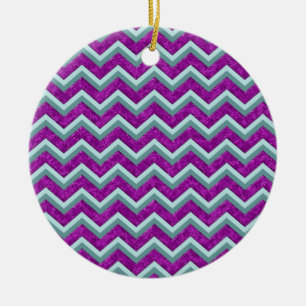 Ornamento De Cerâmica Magenta Foil e Teal ZigZag Padrão