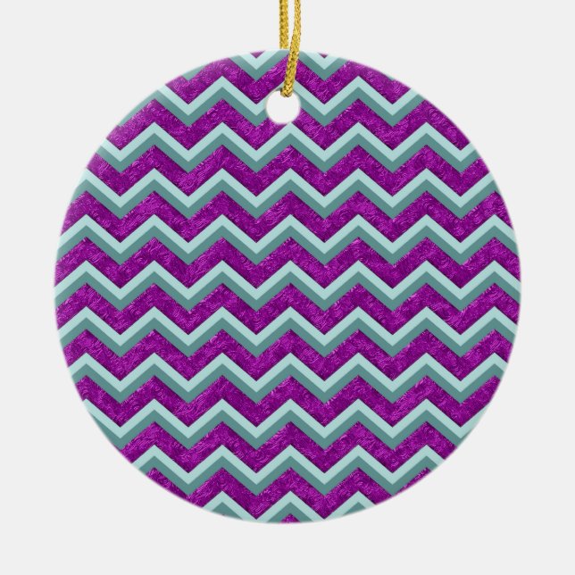 Ornamento De Cerâmica Magenta Foil e Teal ZigZag Padrão (Frente)