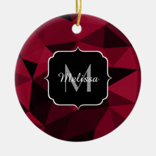 Ornamento De Cerâmica Magenta rosa vermelho padrão de geometria preto Mo