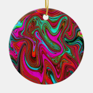 Ornamento De Cerâmica Magenta, Vermelho e Abstrato Azul na Groovy Retro