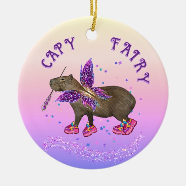 Ornamento De Cerâmica Magia de Capivara Fada (Frente)