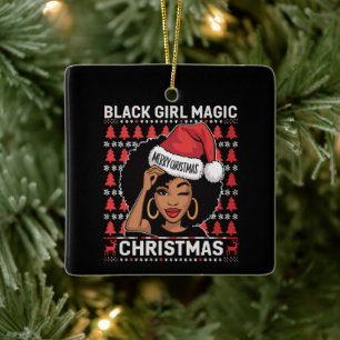Ornamento De Cerâmica Magia de Menina Preta Feliz Natal Afro-Americana