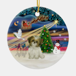 Ornamento De Cerâmica Magia de Natal - Cachorrinho Shih Tzu (marrom e br