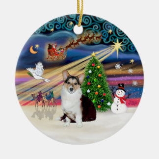 Ornamento De Cerâmica Magia de Natal - Corgi Galês (tricolor)