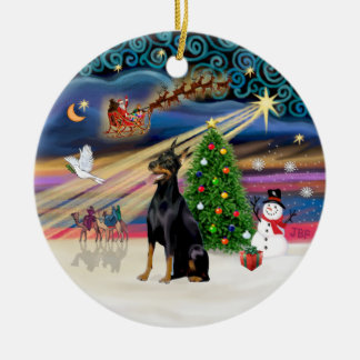 Ornamento De Cerâmica Magia de Natal - Doberman (marrom-preto)