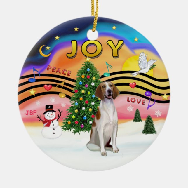 Ornamento De Cerâmica Magia de Natal - Foxhound Americano (Frente)