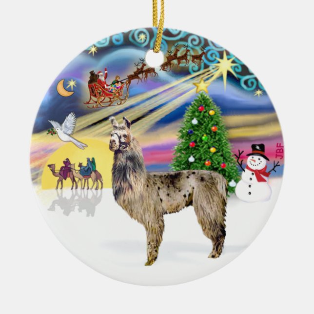 Ornamento De Cerâmica Magia de Natal - Llama 2 (Frente)