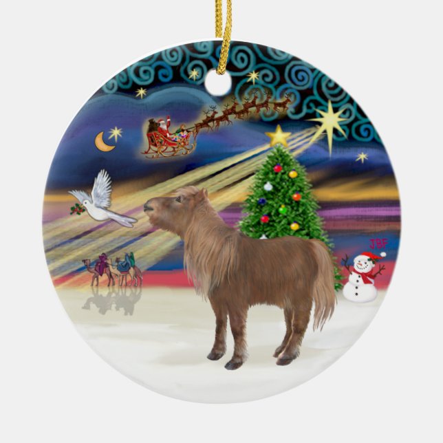 Ornamento De Cerâmica Magia de Natal - Pônei Shetland (Frente)