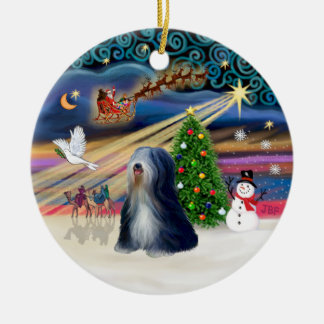 Ornamento De Cerâmica Magia de Natal - Terrier Tibetano (BW)