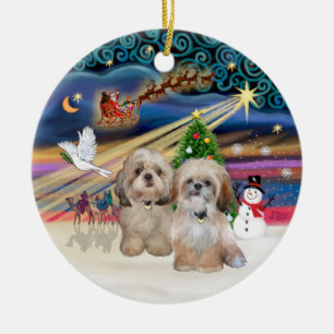 Ornamento De Cerâmica Magia do Natal - Shih Tzu (DOIS - P+Y)