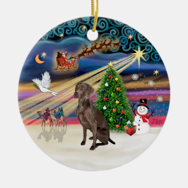 Ornamento De Cerâmica Magia do Natal - Weimaraner #A7 (Frente)