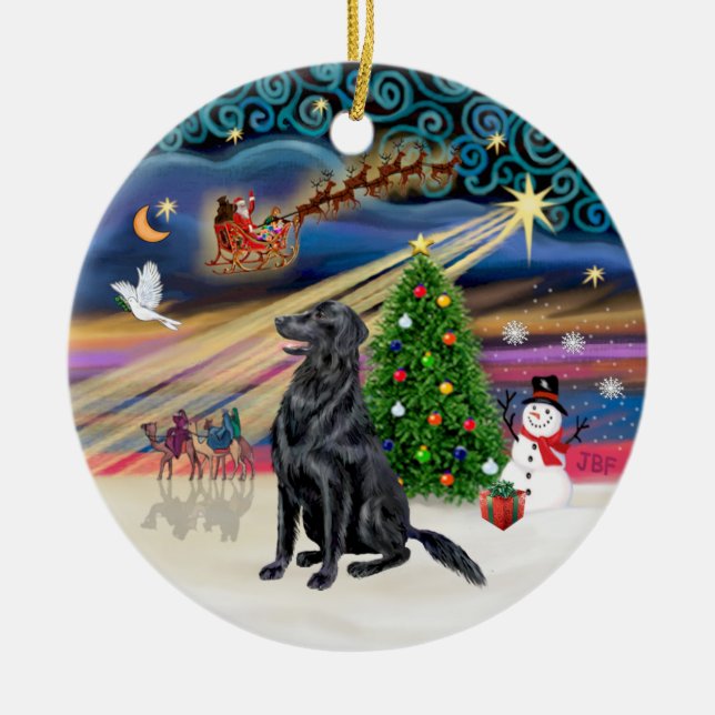 Ornamento De Cerâmica Magia do Xmas - Retriever Revestido Plano (Frente)