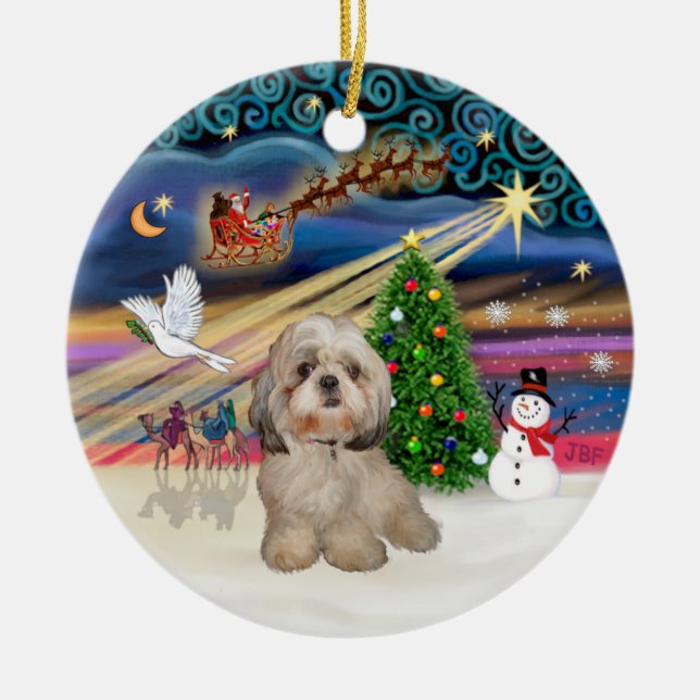 Ornamento De Cerâmica Magia do Xmas - Shih Tzu (Y) (Frente)