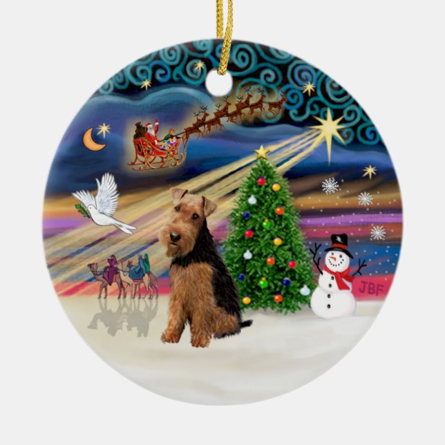 Ornamento De Cerâmica Magia do Xmas - Welsh Terrier (Frente)
